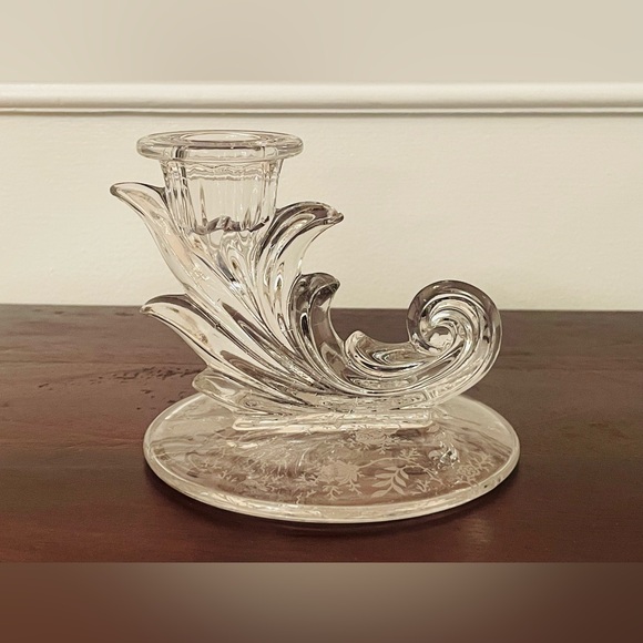 Absolutely Adorable Fostoria Baroque Crystal Candlestick Pair Etched Base 3.75” - Picture 5 of 12